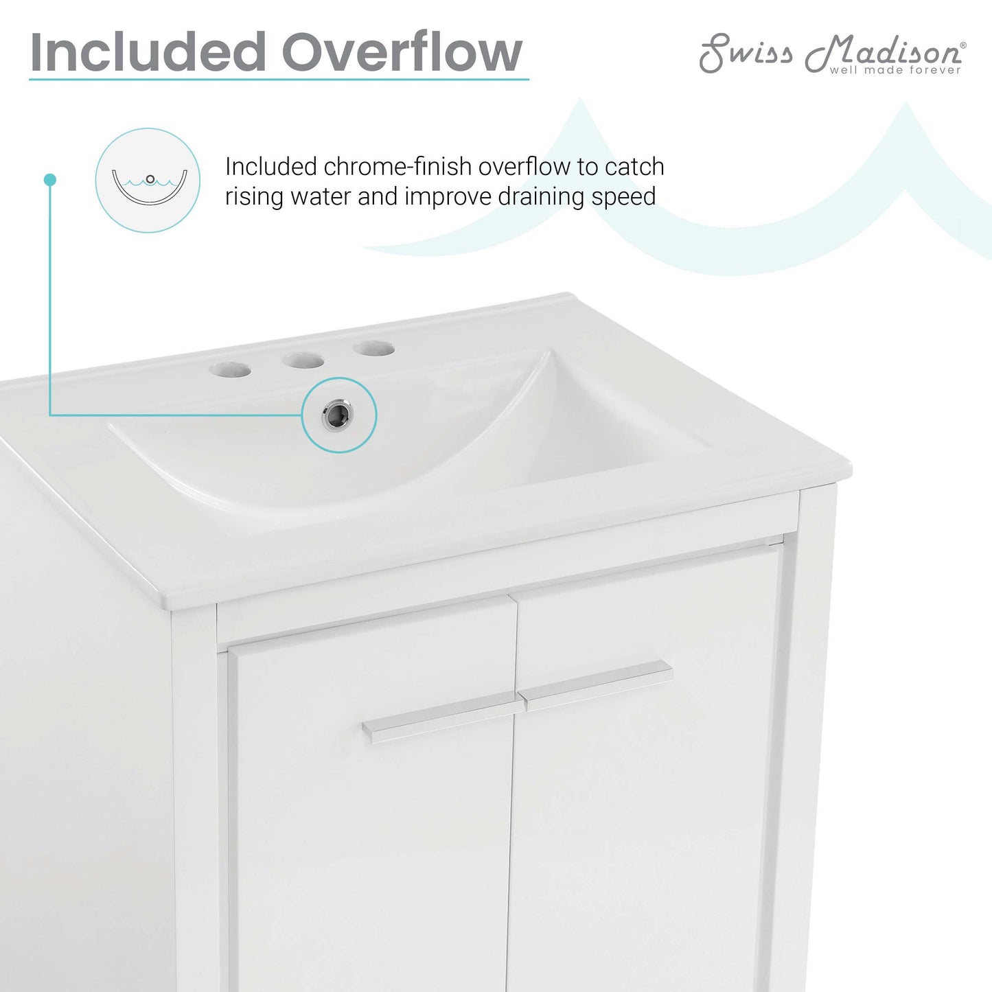 Swiss Madison, Virage 24 in. White Bathroom Vanity With White, 3-Hole Ceramic Sink Top