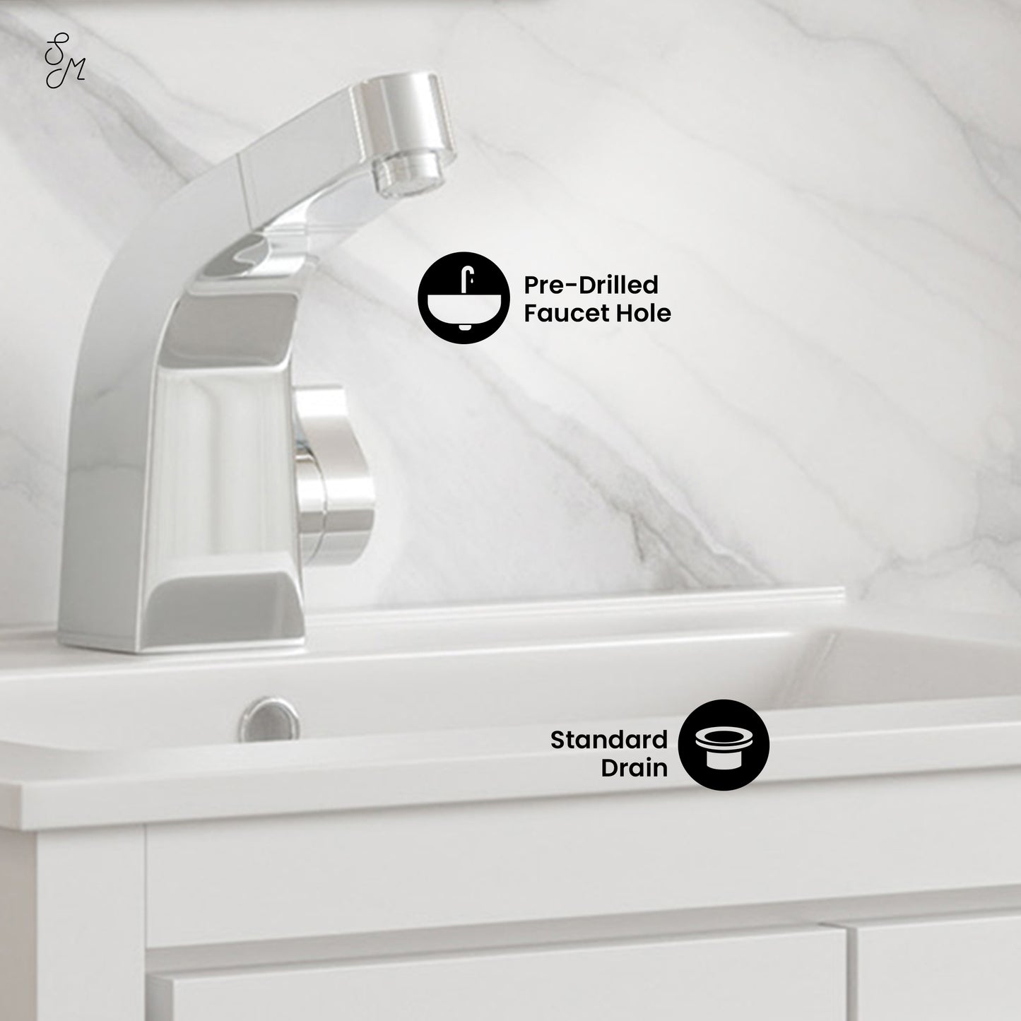 Swiss Madison, Virage 24" Freestanding Bathroom Vanity in White with Sink Top