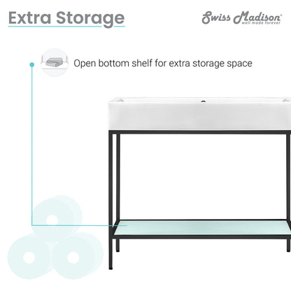 Swiss Madison, Pierre 40 Single, Freestanding, Open Shelf, Matte Black Metal Frame Bathroom Vanity