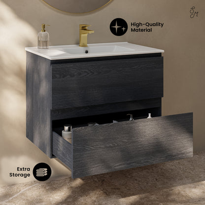 Swiss Madison, Liberte 30" Wall-Mounted Bathroom Vanity in Black Oak with Sink Top