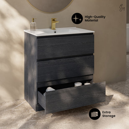 Swiss Madison, Liberte 30" Freestanding Bathroom Vanity in Black Oak with Sink Top