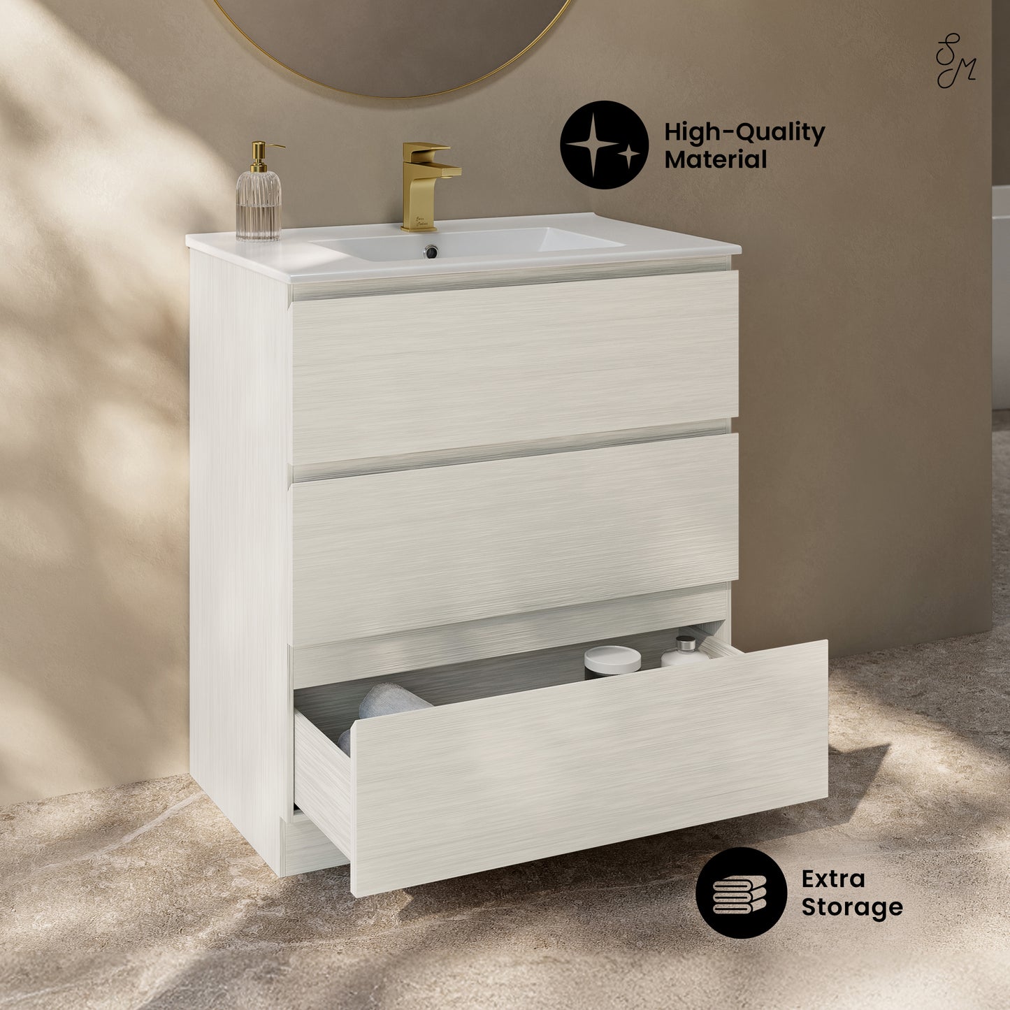 Swiss Madison, Liberte 30" Freestanding Bathroom Vanity in White Oak with Sink Top