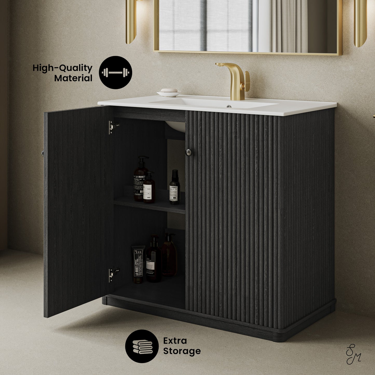 Swiss Madison, Lafayette 36" Freestanding Bathroom Vanity in Black Oak with Sink Top
