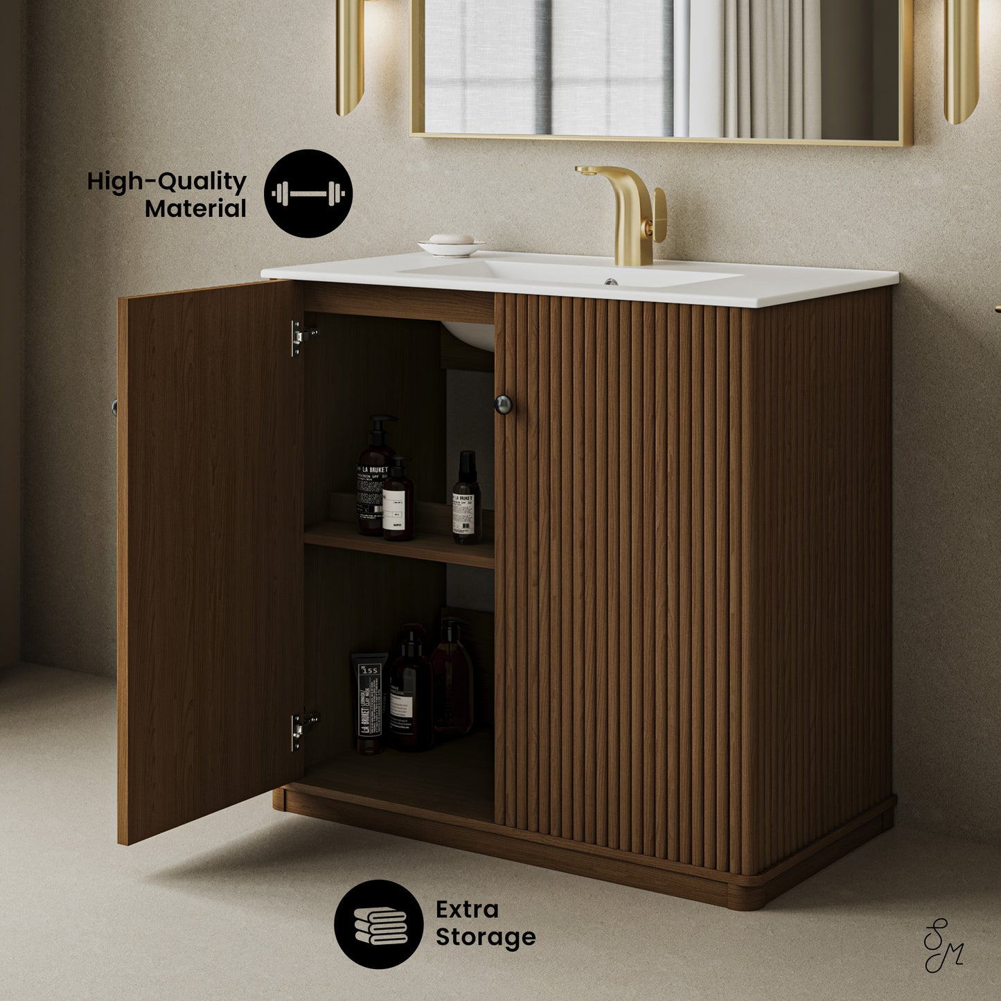 Swiss Madison, Lafayette 36" Bathroom Vanity in Brown Oak