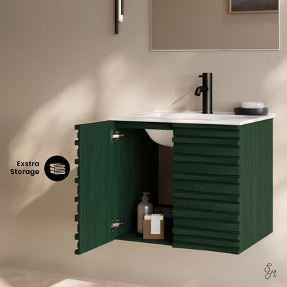 Swiss Madison, Cascade 24" Wall-Mounted Bathroom Vanity in Green Oak with Sink Top