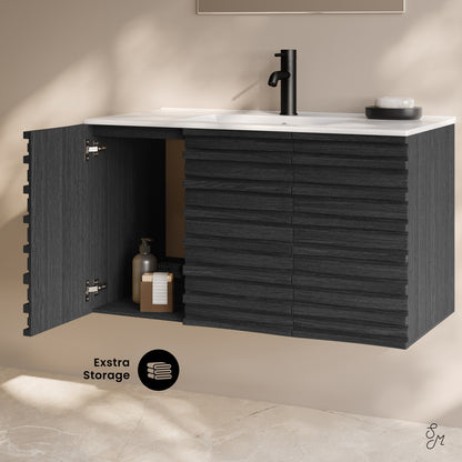 Swiss Madison, Cascade 36" Wall-Mounted Bathroom Vanity in Black Oak with Sink Top