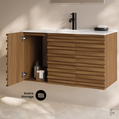 Swiss Madison, Cascade 36" Wall-Mounted Bathroom Vanity in Brown Oak with Sink Top