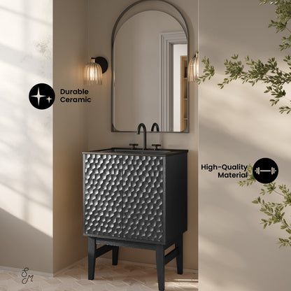 Swiss Madison, Bosse 24" Freestanding Bathroom Vanity in Black Oak with Black 3-Hole Centerset Sink Top