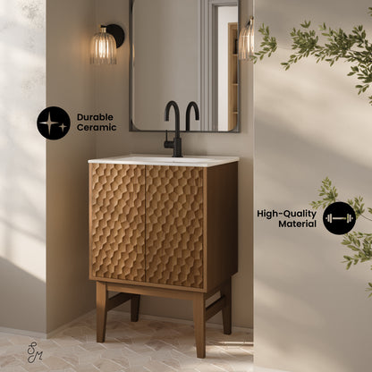 Swiss Madison, Bosse 24" Freestanding Bathroom Vanity in Brown Oak with Sink Top