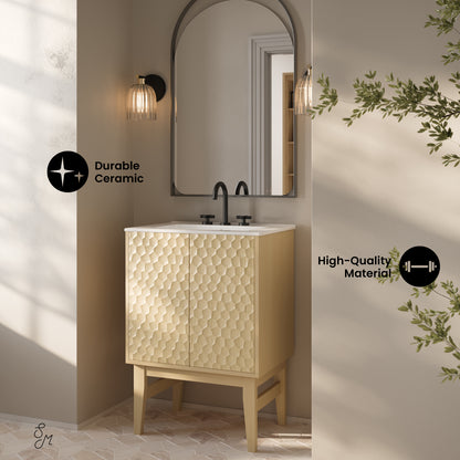Swiss Madison, Bosse 24" Freestanding Bathroom Vanity in Natural Oak with 3-Hole Centerset Sink Top