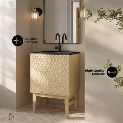 Swiss Madison, Bosse 24" Freestanding Bathroom Vanity in Natural Oak with Black Sink Top