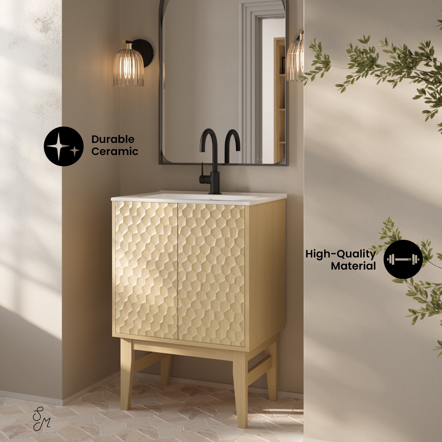 Swiss Madison, Bosse 24" Freestanding Bathroom Vanity in Natural Oak with Sink Top