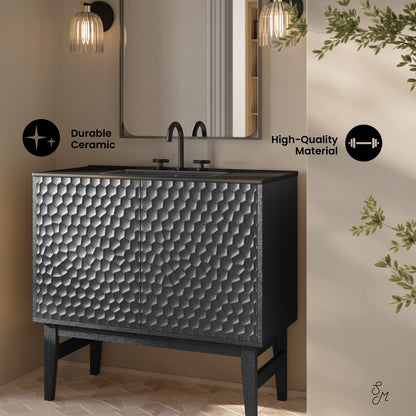 Swiss Madison, Bosse 36" Freestanding Bathroom Vanity in Black Oak with Black 3-Hole Widespread Sink Top