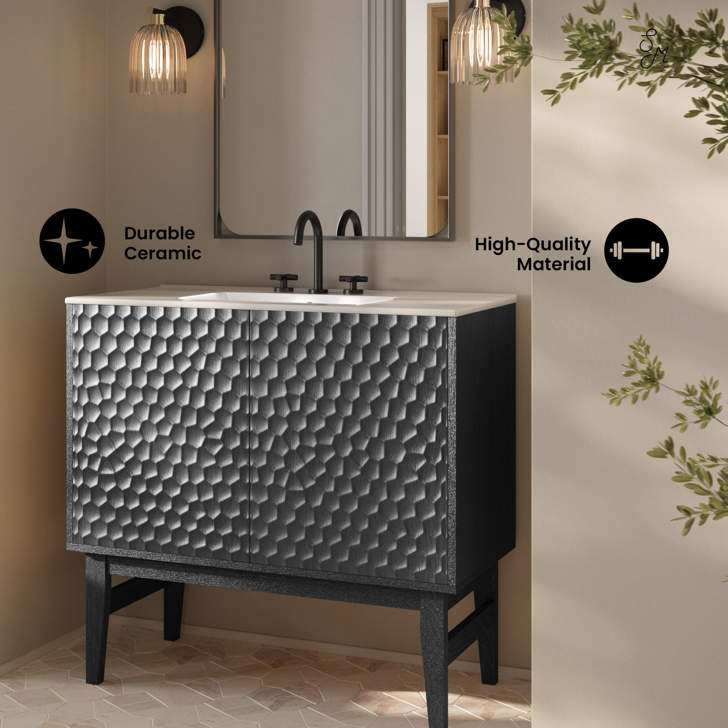 Swiss Madison, Bosse 36" Freestanding Bathroom Vanity in Black Oak with 3-Hole Widespread Sink Top
