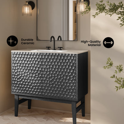Swiss Madison, Bosse 36" Freestanding Bathroom Vanity in Black Oak with 3-Hole Widespread Sink Top