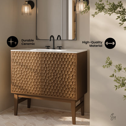 Swiss Madison, Bosse 36" Freestanding Bathroom Vanity in Brown Oak with 3-Hole Widespread Sink Top