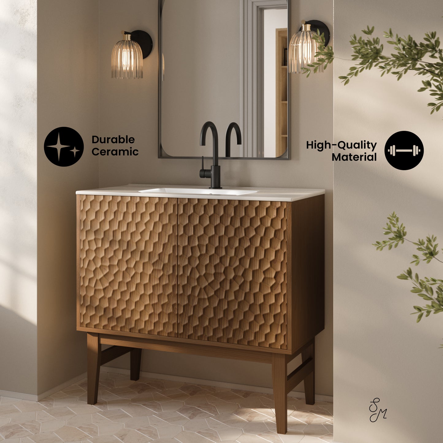 Swiss Madison, Bosse 36" Freestanding Bathroom Vanity in Brown Oak with Sink Top