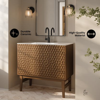 Swiss Madison, Bosse 36" Freestanding Bathroom Vanity in Brown Oak with Sink Top
