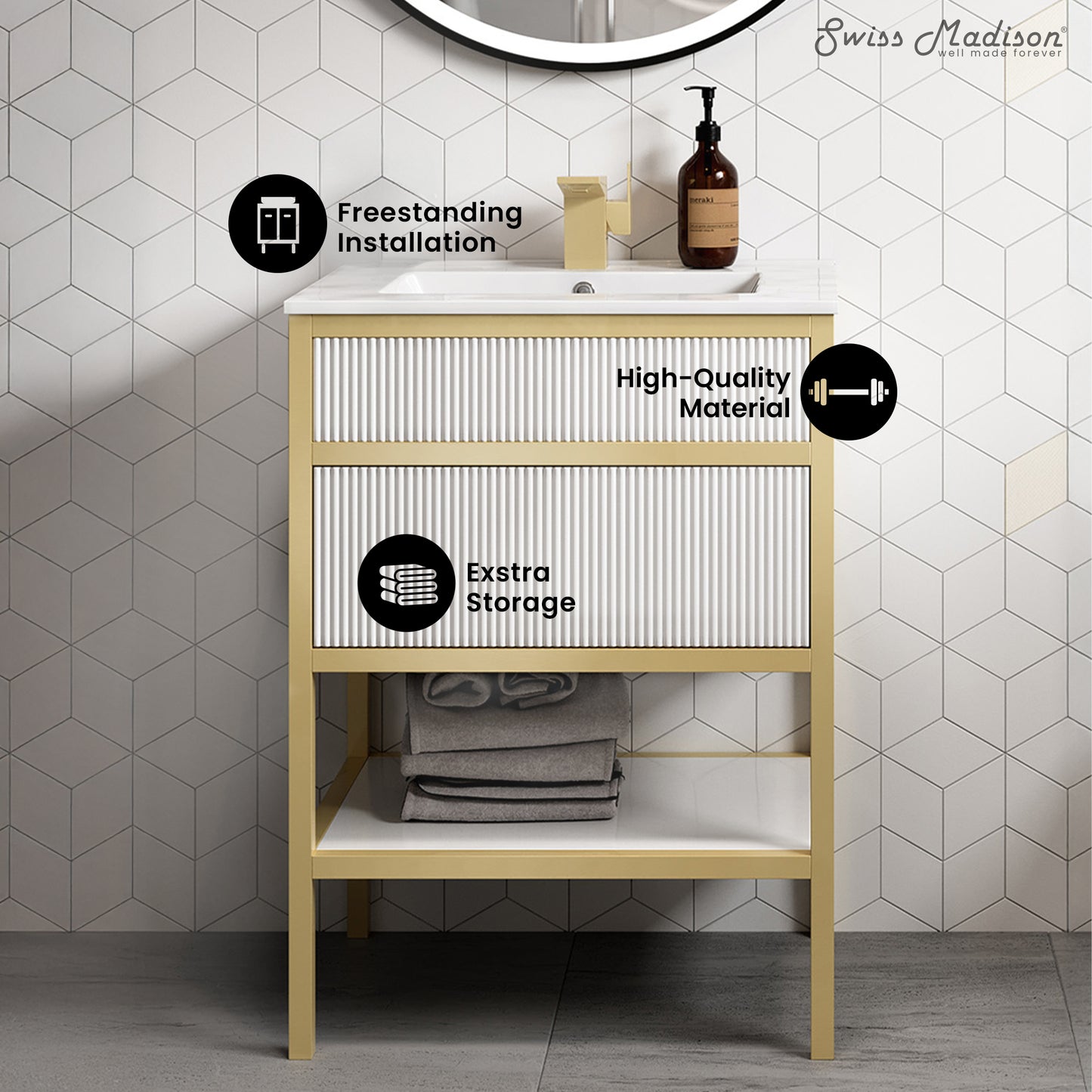 Swiss Madison, Cache 24" Freestanding Bathroom Vanity in White with Sink Top