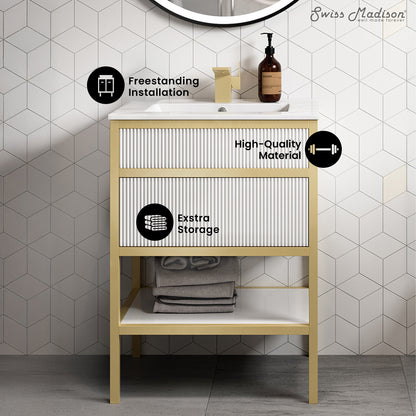 Swiss Madison, Cache 24" Freestanding Bathroom Vanity in White with Sink Top