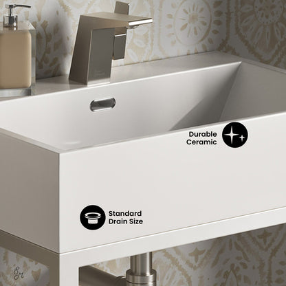 Swiss Madison, Concorde 24" Rectangle Console Sink with Matte Silver Legs