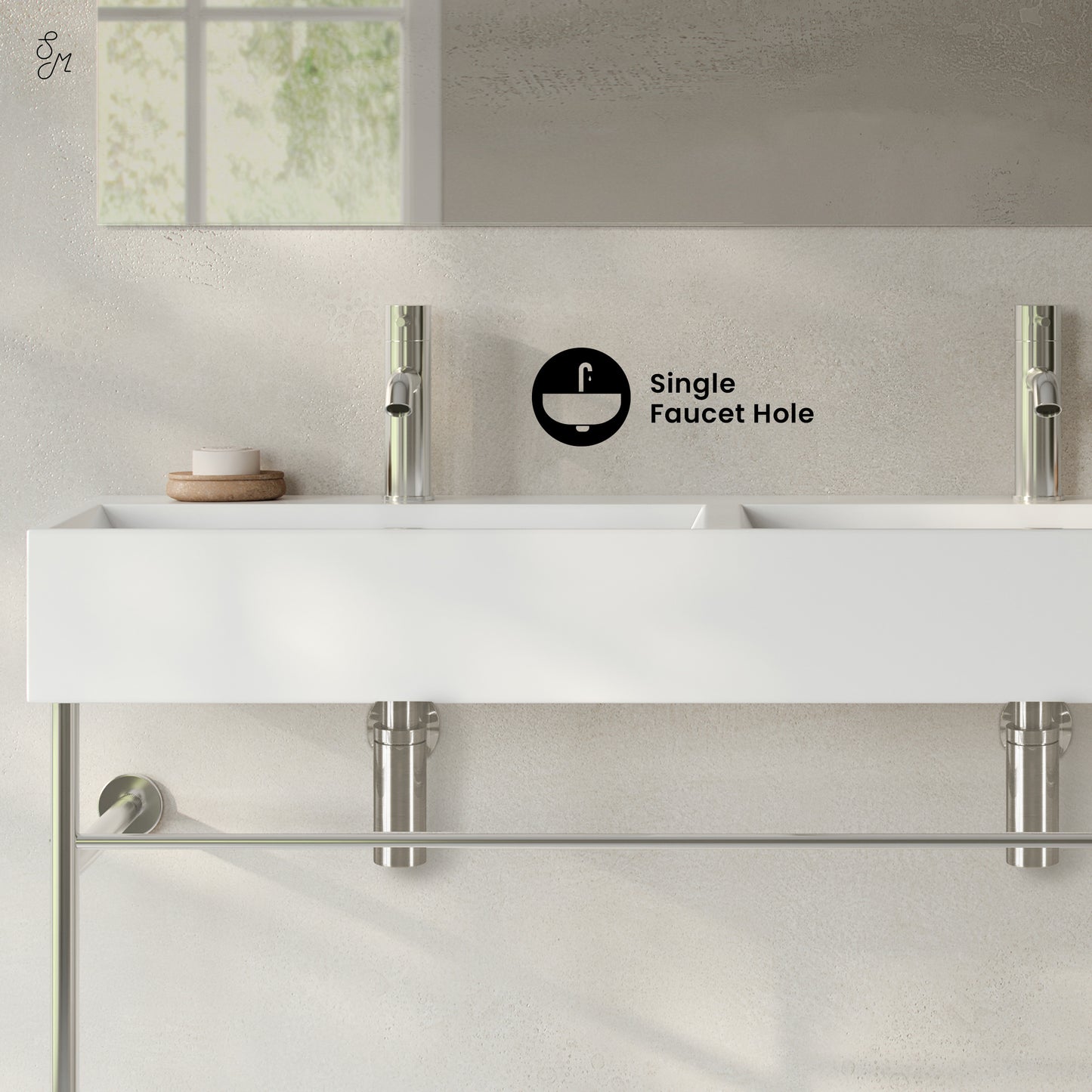 Swiss Madison, Claire 48" Double Basin Console Sink with Polished Chrome Legs