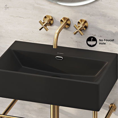 Swiss Madison, Claire 24" Rectangle Matte Black Zero Hole Console Sink with Brushed Gold Legs
