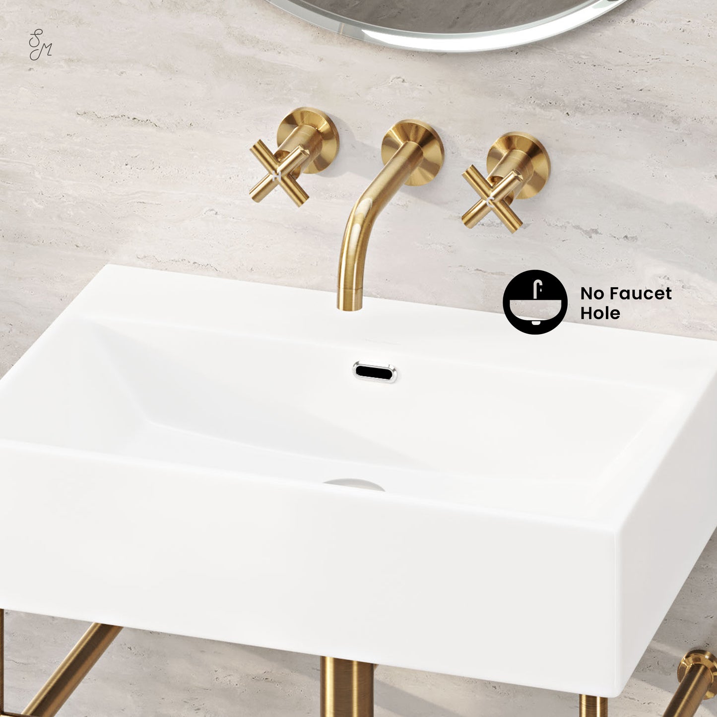 Swiss Madison, Claire 24" Rectangle Zero Hole Console Sink with Brushed Gold Legs