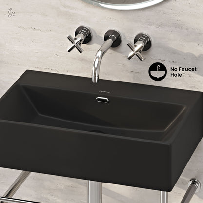Swiss Madison, Claire 24" Rectangle Matte Black Zero Hole Console Sink with Polished Chrome Legs
