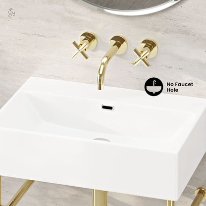 Swiss Madison, Claire 24" Rectangle Zero Hole Console Sink with Glossy Gold Legs