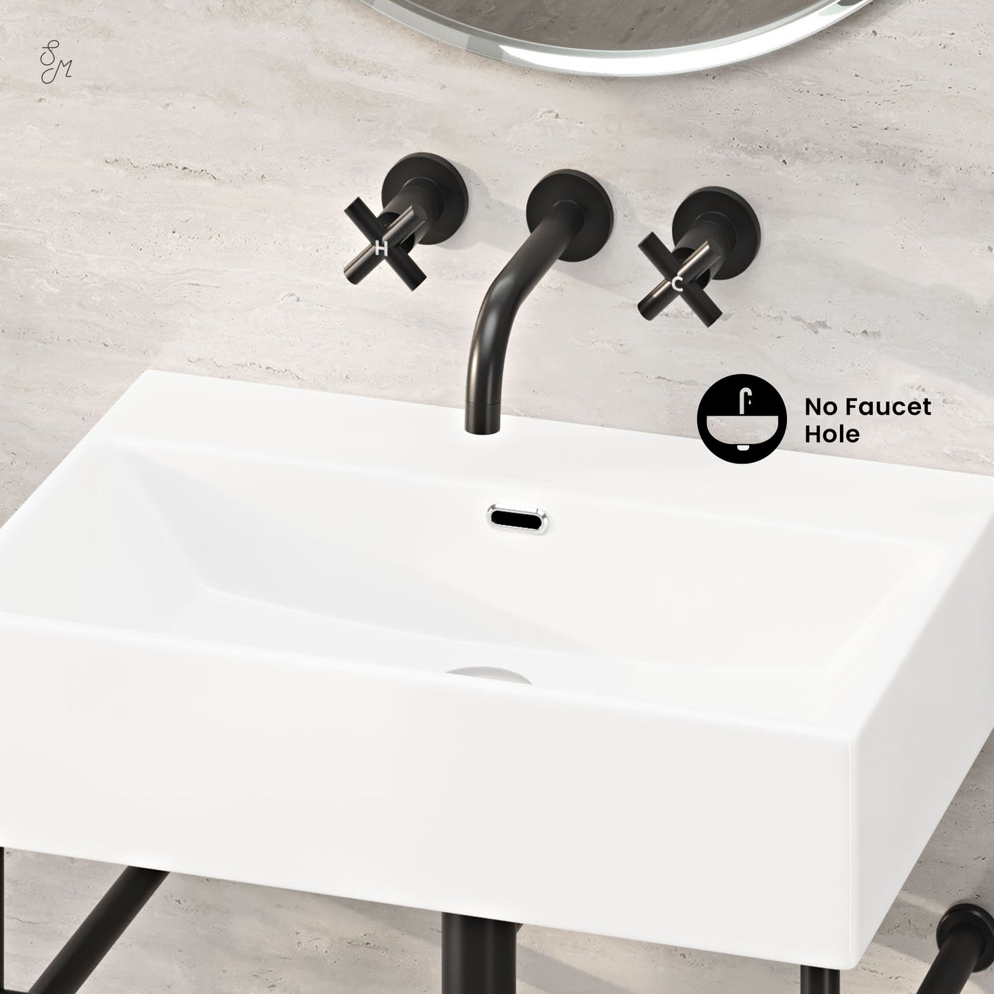 Swiss Madison, Claire 24" Rectangle Zero Hole Console Sink with Matte Black Legs