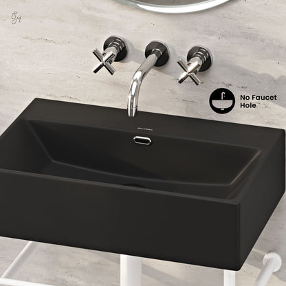 Swiss Madison, Claire 24" Rectangle Matte Black Zero Hole Console Sink with Matte White Legs