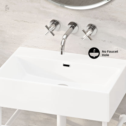 Swiss Madison, Claire 24" Rectangle Zero Hole Console Sink with Matte White Legs