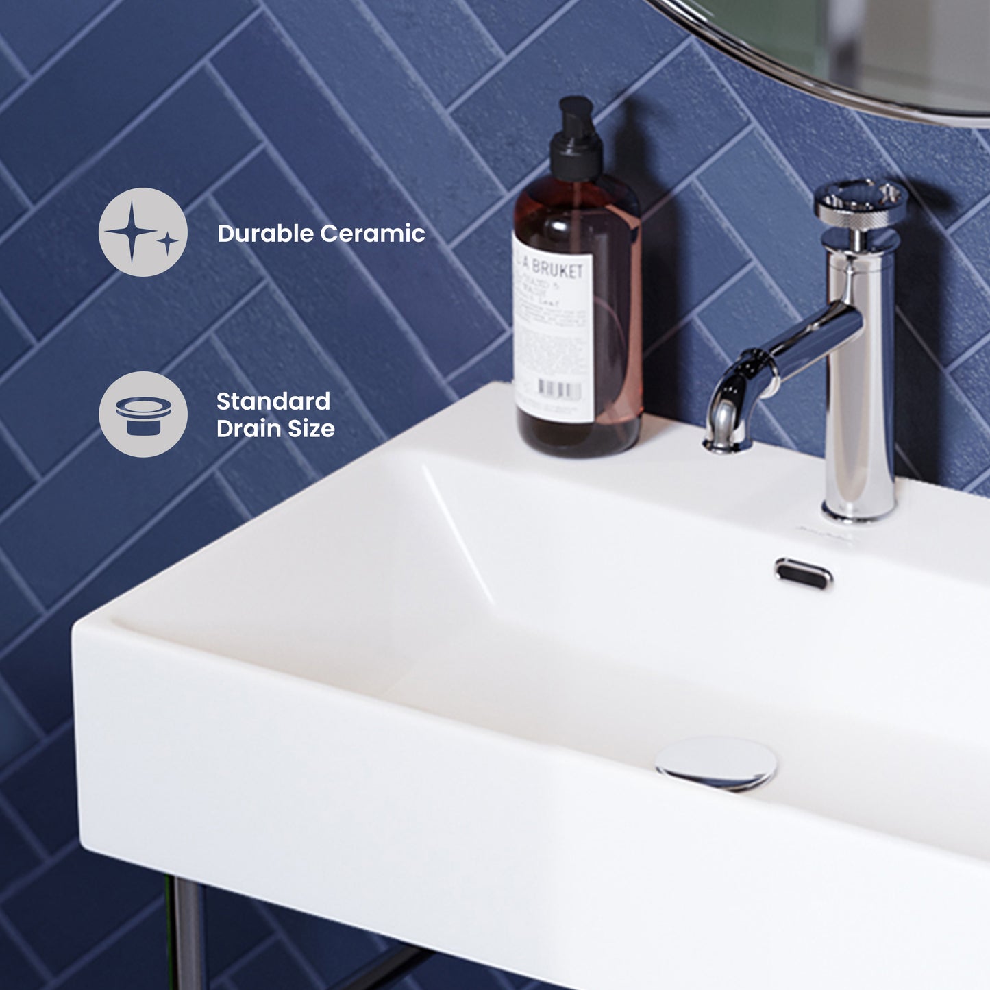 Swiss Madison, Claire 24 Ceramic Console Sink White Basin Chrome Legs