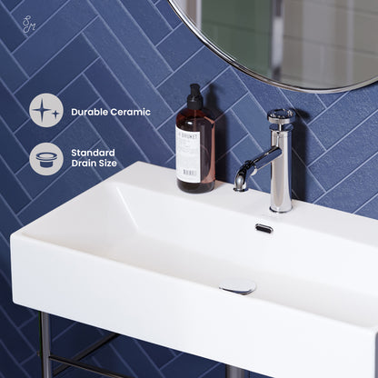 Swiss Madison, Claire 30 Ceramic Console Sink White Basin Chrome Legs