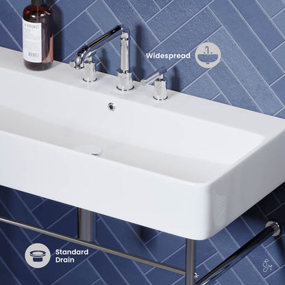 Swiss Madison, Carre 36" Console Sink White Basin Chrome Legs with 8" Widespread Holes