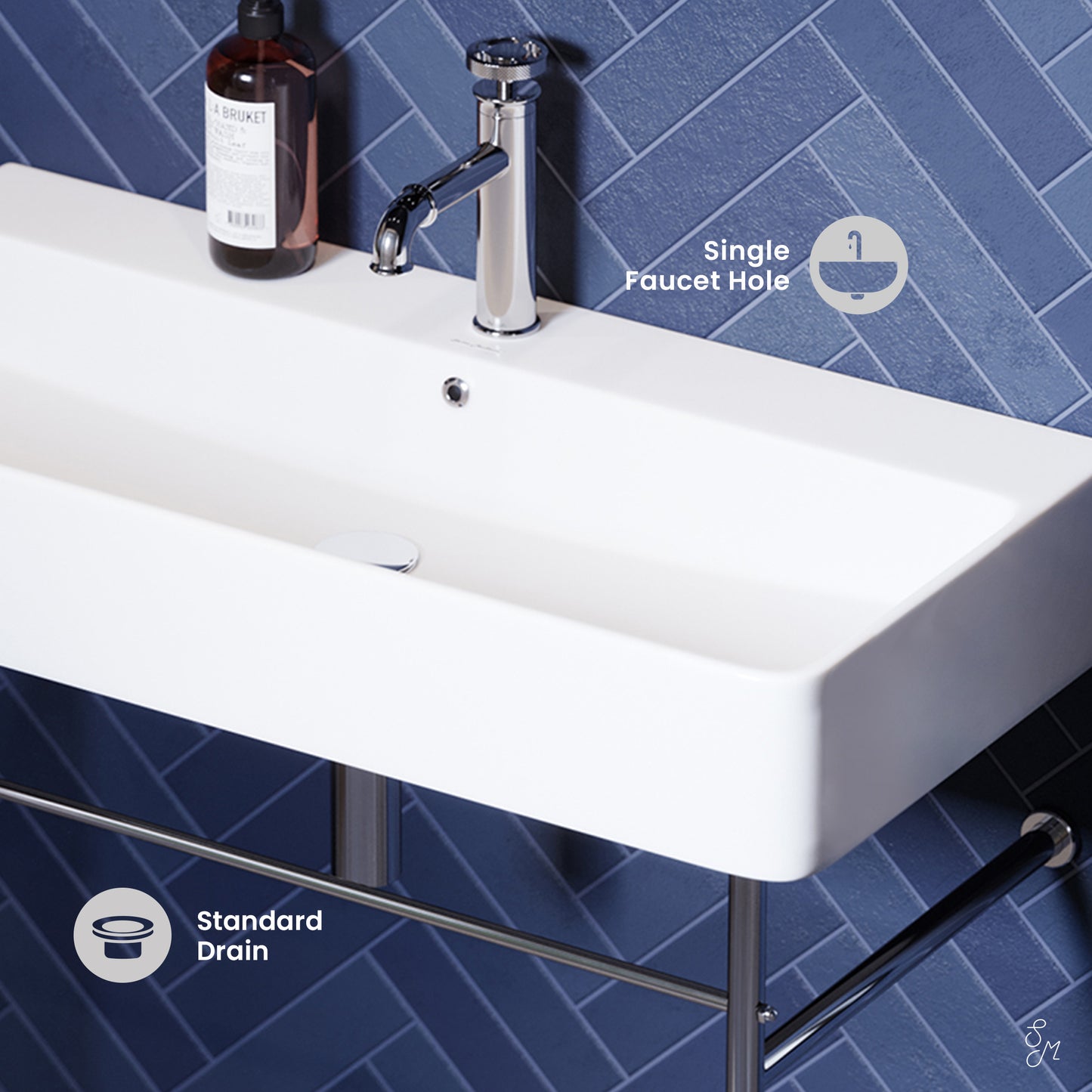 Swiss Madison, Carre 36 Ceramic Console Sink White Basin Chrome Legs