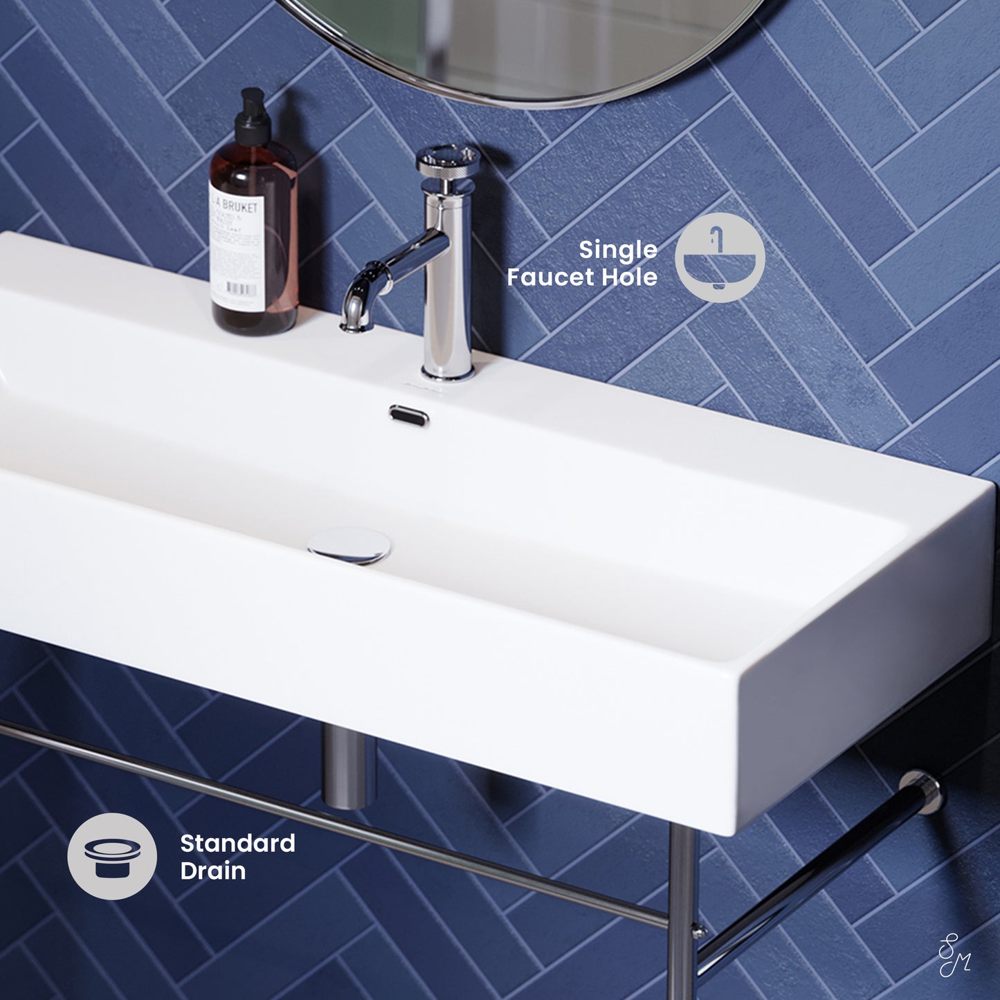 Swiss Madison, Claire 40 Ceramic Console Sink White Basin Chrome Legs