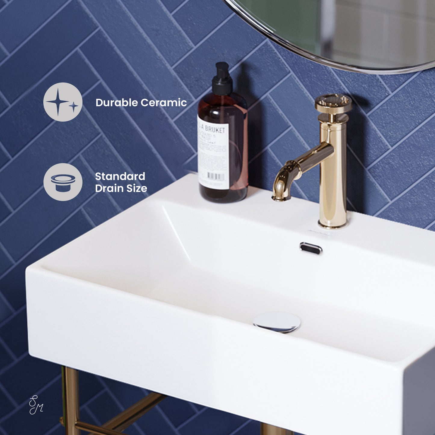 Swiss Madison, Claire 24 Ceramic Console Sink White Basin Gold Legs