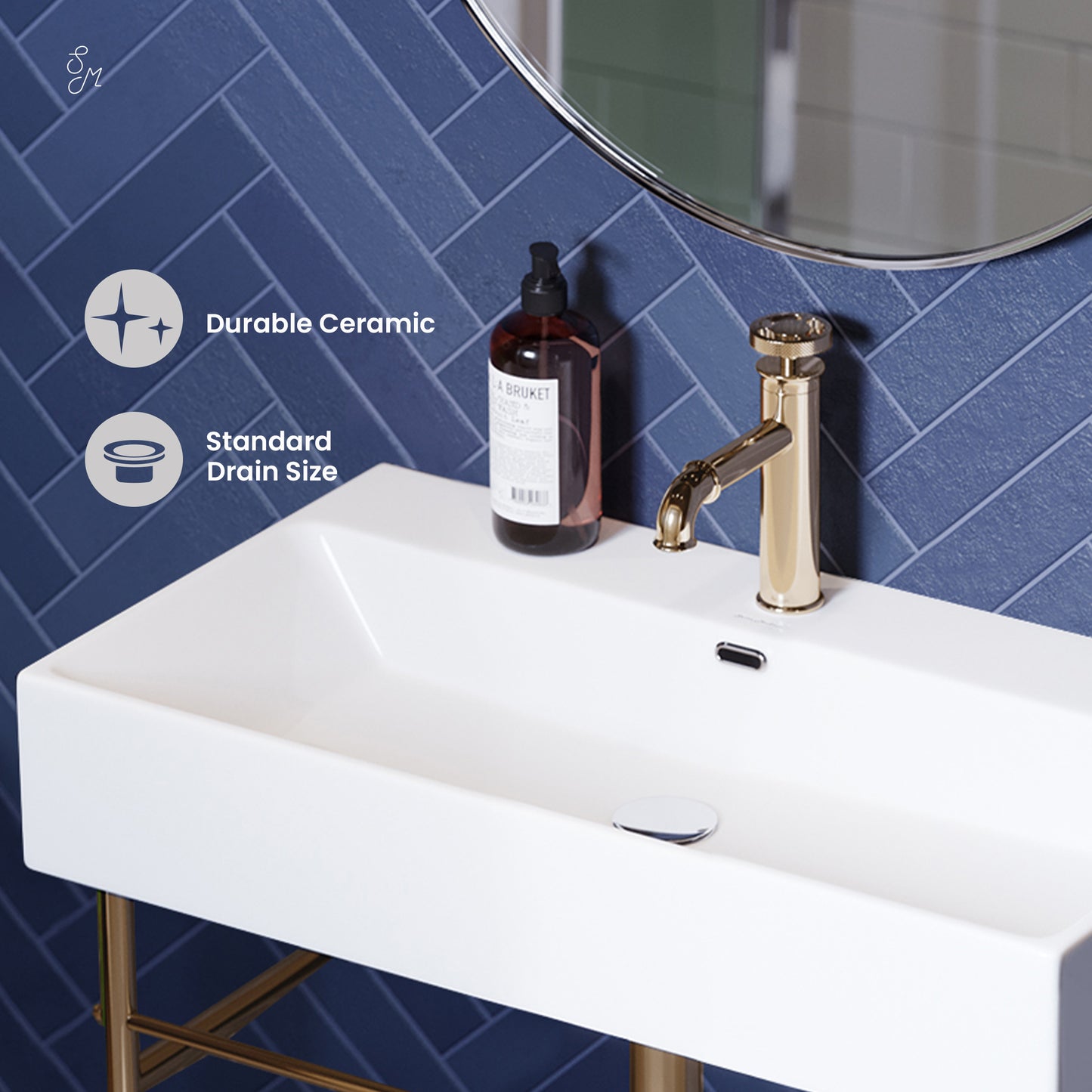 Swiss Madison, Claire 30 Ceramic Console Sink White Basin Gold Legs