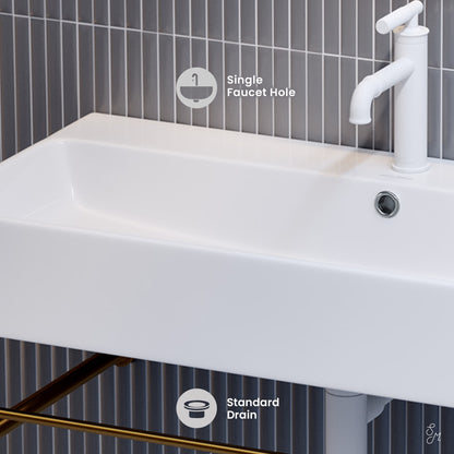 Swiss Madison, Carre 36 Ceramic Console Sink White Basin Brushed Gold Legs