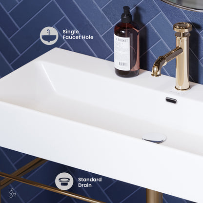 Swiss Madison, Claire 40 Ceramic Console Sink White Basin Gold Legs