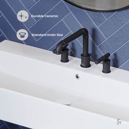 Swiss Madison, Carre 36" Console Sink White Basin Black Legs with 8" Widespread Holes