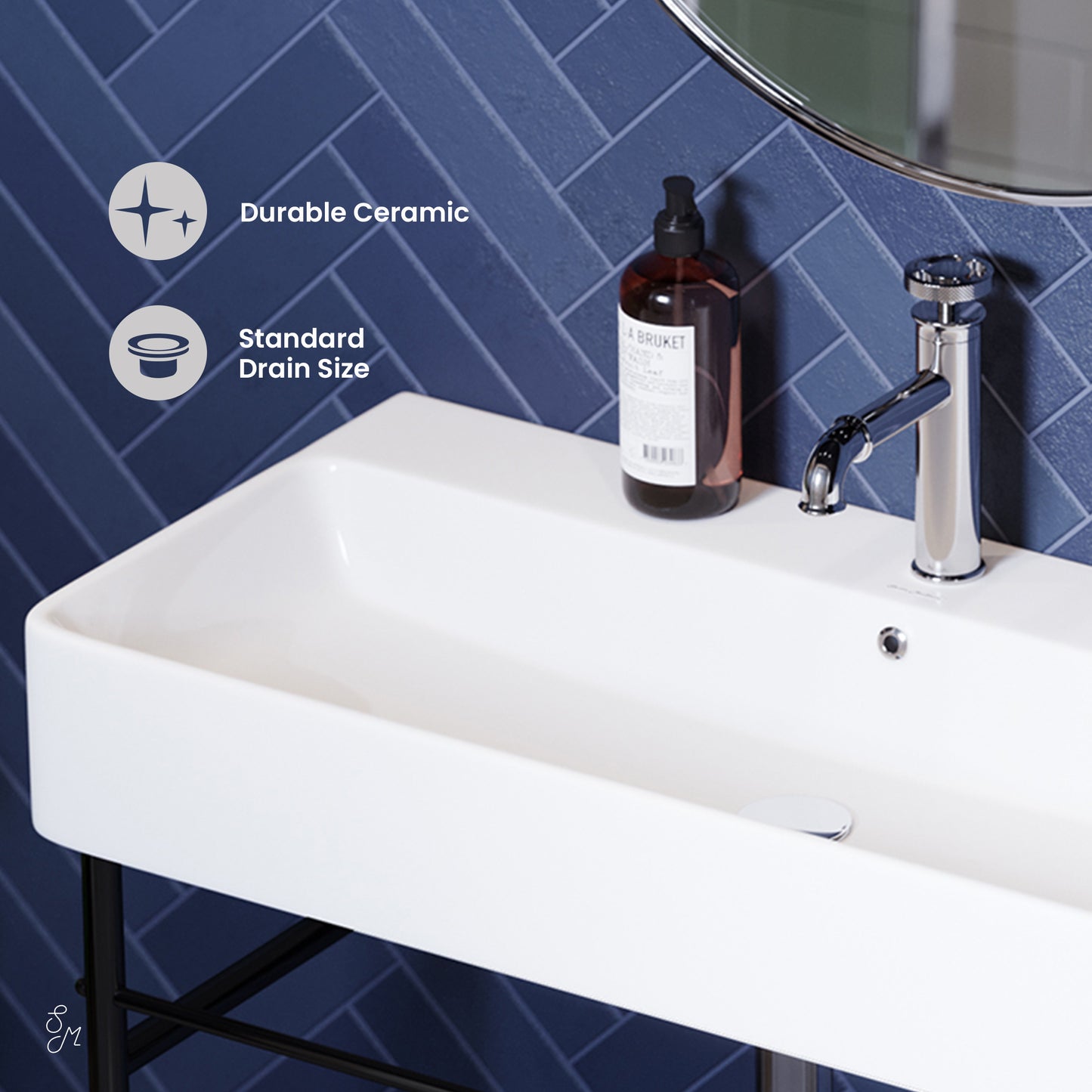 Swiss Madison, Carre 36" Ceramic Console Sink White Basin Black Legs