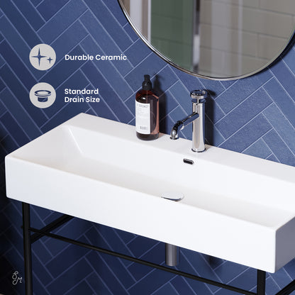 Swiss Madison, Claire 40 Ceramic Console Sink White Basin Black Legs