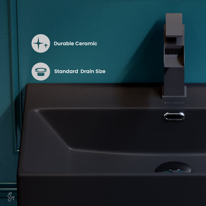 Swiss Madison, Claire 24 Ceramic Console Sink Matte Black Basin Brushed Gold Legs