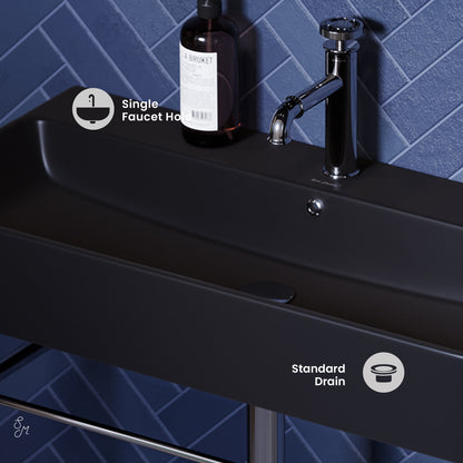 Swiss Madison, Carre 36 Ceramic Console Sink Matte Black Basin Chrome Legs