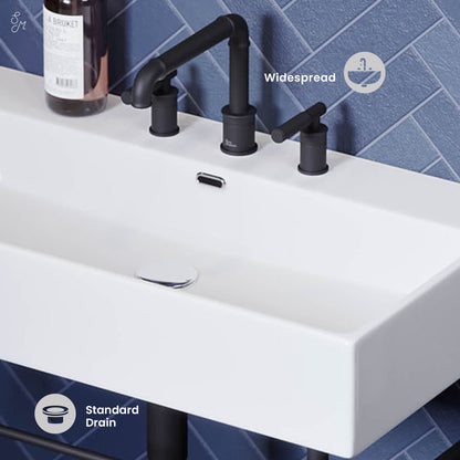 Swiss Madison, Claire 30" Console Sink White Basin Black Legs with 8" Widespread Holes