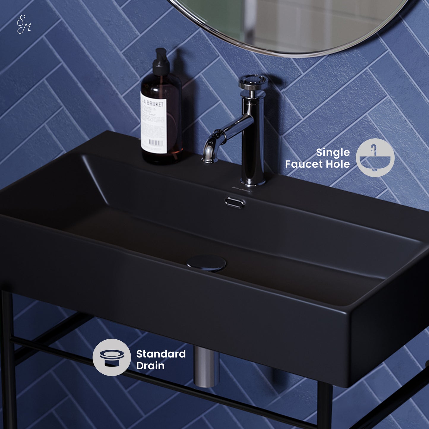 Swiss Madison, Claire 30 Ceramic Console Sink Matte Black Basin Black Legs