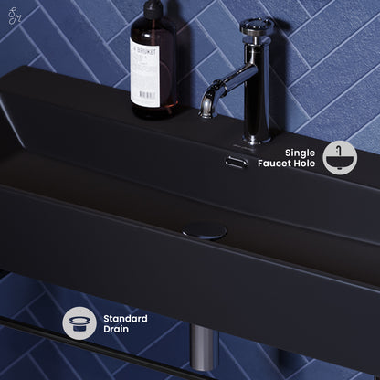 Swiss Madison, Claire 40 Ceramic Console Sink Matte Black Basin Black Legs